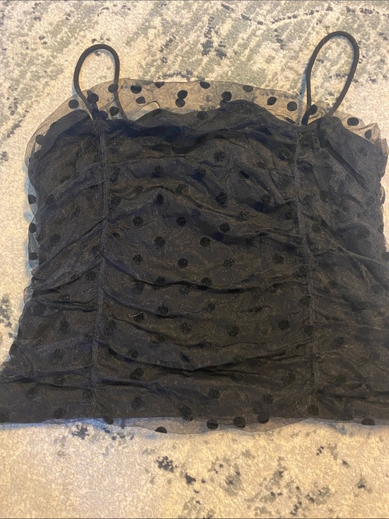 Cynthia Rowley Tops - S Cynthia Rowley Sheer Overlay Black Polka Dot Mesh Cami Top